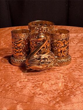 Vintage Stylebuilt Gold Ormolu Filigree Swan Lipstick Holder.